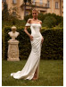 Off Shoulder Ivory Satin Slit Sexy Wedding Dress